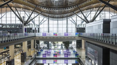 A water feature stands inside the Hong Kong Port Passenger Clearance Building of the Hong Kong-Zhuhai-Macau Bridge during a media tour in Hong Kong, China. Bloomberg