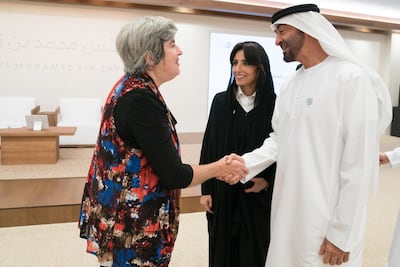 Marilyn Connell met Sheik Mohamed bin Zayed, the Crown Prince of Abu Dhabi, and MBZ Fund managing director Razan Khalifa Al Mubarak in May, 2018. MBZ Fund