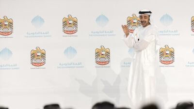 Sheikh Abdullah bin Zayed, Minister of Foreign Affairs, at the Government Summit in Dubai. Reem Mohammed / The National