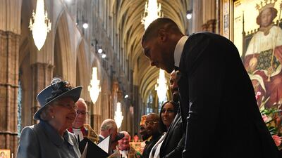 Queen Elizabeth talks to British boxer Anthony Joshua. Getty