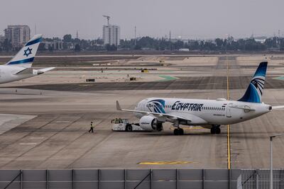 An EgyptAir Airbus 320 aircraft sits on the tarmac at Ben Gurion International Airport in Israel. AP