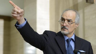 Syrian chief negotiator Bashar Ja'afar at the United Nations headquarters in Geneva. Laurent Gillieron / Keystone via AP