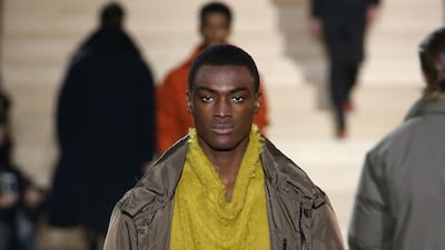 A model walks the runway for the autumn/winter 2017 menswear show for Issey Miyake Men