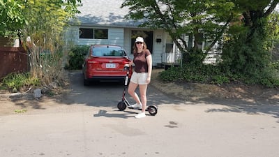 Rosemary Behan got hold of an e-scooter via the Bird app. Photo courtesy Rosemary Behan
