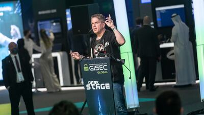 Ethical hacker Jayson Street speaks during the second day of Gisec.