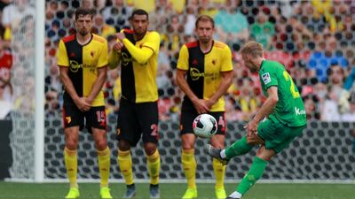 Martin Odegaard of Real Sociedad takes a shot at the Watford goal during a rre-season friendly in August, 2019. Getty