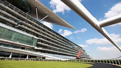 The parade ring in front of the grandstands at the new Meydan horse racing complex.
