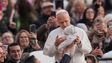 Pope Leo XIV arrives to mark the Jubilee of the Choirs in St Peter's Square, at the Vatican. AP