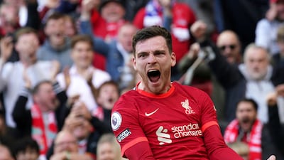 Andrew Robertson celebrates his goal. AP