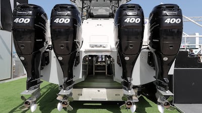 Boat engines on display at the show.