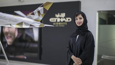 Arwa Al Shehhi, at 27, is Etihad’s marketing manager in New York City. Mona Al Marzooqi / The National