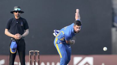 Captain Ben Cutting of the Nangarhar Leopards bowls.