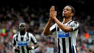 Loic Remy of Newcastle celebrates scoring during the Barclays Premier League match between Newcastle United and Cardiff City at St. James' Park on May 03, 2014 in Newcastle upon Tyne, England. (Photo by Richard Sellers/Getty Images)