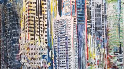 District I uae by Karine Roche 60x60 Oil on canvas. Courtesy Etihad Modern Art Gallery