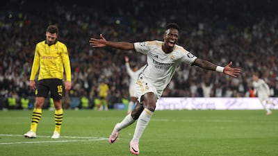 Vinicius Junior of Real Madrid celebrates scoring his team's second goal during the UEFA Champions League final. Getty