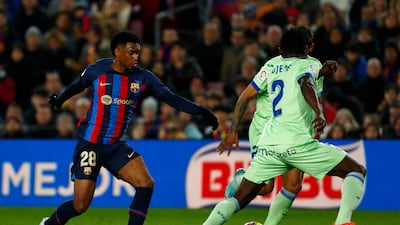 Alejandro Balde 7: Impressive against Real Madrid in the Super Cup last week – and the trophy was presented on the pitch pre-match – and his increased confidence was apparent as he ran at the Getafe defence. He was so advanced that he was out of position when Getafe countered. AP