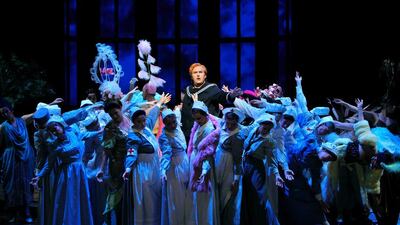 Simon O’Neill, centre, performs during the second act of Richard Wagner’s opera, Parsifal. Enrico Nawrath / EPA