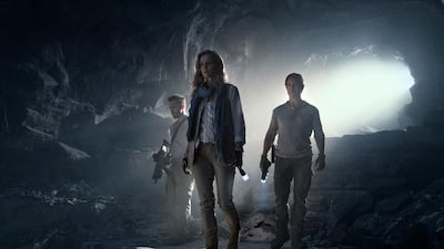 From left, Jake Johnson as Chris Vail, Annabelle Wallis as Jenny Halsey and Tom Cruise as Nick Morton in The Mummy. Chiabella James / Universal Pictures
