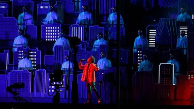 The Weeknd's subdued performance saw him perform hits including 'Starboy' and 'The Hills'. EPA