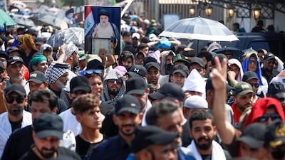 Supporters of Moqtada Al Sadr outside the Iraqi parliament. AFP