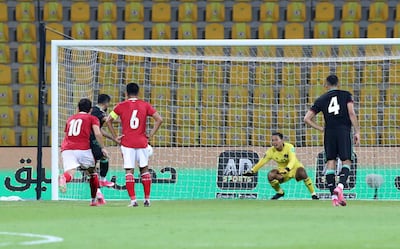 The UAE's Ali Mabkhout scores his second goal from the spot to continue his rich vein of form. Chris Whiteoak / The National