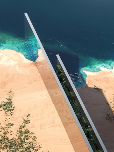 ع / عام / سمو ولي العهد يعلن عن تصاميم "ذا لاين" مدينة المستقبل في نيوم 1443-12-26(واس) A rendering of The Line in Neom, Saudi Arabia's planned new urban area. Photo: SPA