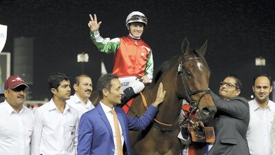 Richard Mullen's first ride in the card is in the second race for his retained Zabeel Stables trainer Satish Seemar’s Ejbaar. Pawan Singh / The National