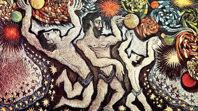 'Quest for Knowledge', 2.4 x 1.5 metres, oil on canvas, 1977, by Sadequain.