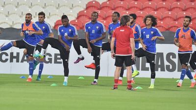 The UAE national team shown at a training session in Abu Dhabi before they played Thailand last week. Photo Courtesy / Ahmed AboulFotouh El Bohy / UAE FA