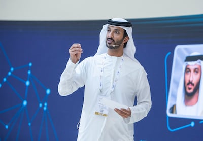 Abdulla bin Touq, UAE Minister of Economy, during his address at the launch of Entrepreneurial Nation 2.0 at Gitex Global in Dubai on Thursday. Leslie Pableo / The National