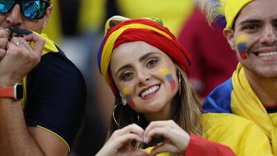 Ecuador fans in the stands before the opening ceremony of the Qatar World Cup. Reuters