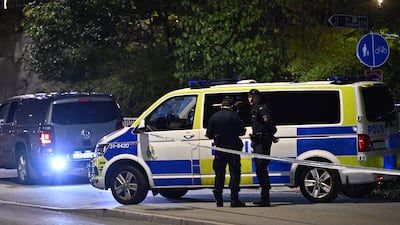 Police near the Israeli embassy in Stockholm after a shooting in October 2024. AFP
