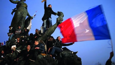 File photo: Free-speech advocates in Paris after the January attacks on Charlie Hebdo. Stephane Mahe / Reuters