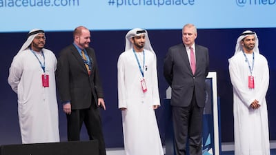 Pitch@Palace entrants pictured with Prince Andrew at Emirates Palace last year. Antonie Robertson / The National