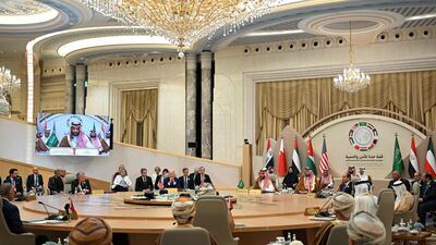 Leaders and representatives of the Gulf Co-operation Council countries, as well as the US, Egypt, Iraq, and Jordan, attend the Jeddah Security and Development Summit. AFP