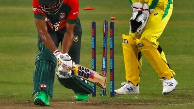 Bangladesh's Mohammad Naim is bowled.