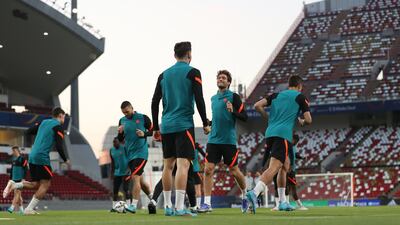 Chelsea's Marcos Alonso, second right, training with teammates ahead of their Club World Cup match against Al Hilal. EPA