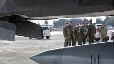 A MiG-31 fighter jet of the Russian air force carrying a Kinzhal hypersonic cruise missile. AP