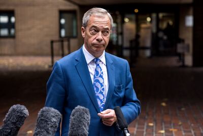 Reform UK party leader Nigel Farage on October 14, in London. Getty Images