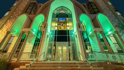 St Anthony's Coptic Orthodox Church in Abu Dhabi. It was lit up in green to mark World Peace Day on Friday. Wam