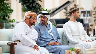 Sheikh Abdullah bin Zayed with members of the Omani leadership. Hamad Al Kaabi / UAE Presidential Court