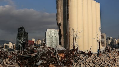 02 August 2023, Lebanon, Beirut: A few columns of the destroyed wheat silos of Beirut port are still standing three years after the massive blast that killed more than 200 people and wounded more than 6,000. The grim anniversary on 4 August comes amid an unprecedented economic and financial meltdown and a political stalemate that has kept the country without a functioning government for a full year. Photo: Marwan Naamani/dpa (Photo by Marwan Naamani/picture alliance via Getty Images)