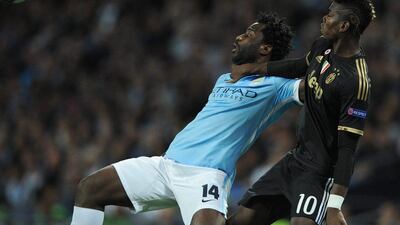 Paul Pogba of Juventus pulls back on Manchester City's Wilfried Bony during their Champions League contest on Tuesday. Peter Powell / EPA / September 15, 2015