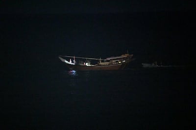 An image of the vessel boarded by the US Navy which was discovered to be carrying a large cache of weapons.