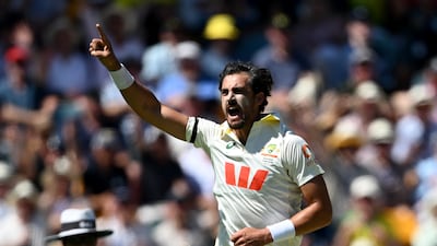 Australia faast-bowler Mitchell Starc celebrates dismissing Ollie Pope for a duck. Getty Images