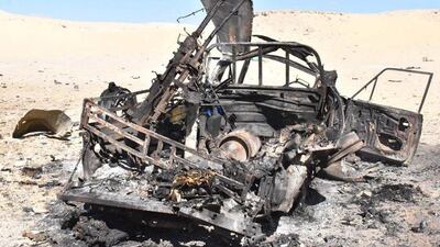Destroyed vehicles of an Egyptian police convoy which came under fire in an ambush by militants in the Western Desert in late October. Ministry of Defence via Reuters