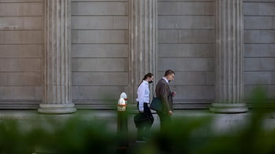 Pedestrians in the City of London. The positive jobs data came a day after the government delayed the final stage of the pandemic road map by four weeks. Getty