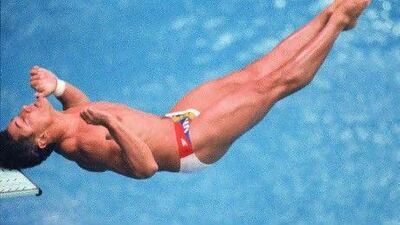 Two-time Los Angeles gold medalist Greg Louganis bangs his headin Seoul 1988.