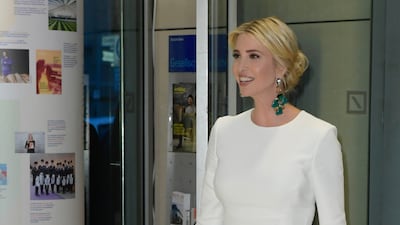Ivanka Trump, wearing white Carolina Herrera, arrives at a gala dinner during the W20 summit in Berlin on April 25, 2017. Getty Images