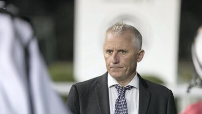 Al Asayl trainer Eric Lemartinel saddles 14 runners in five of the six races at Al Ain Racecourse on Thursday. Reem Mohammed / The National